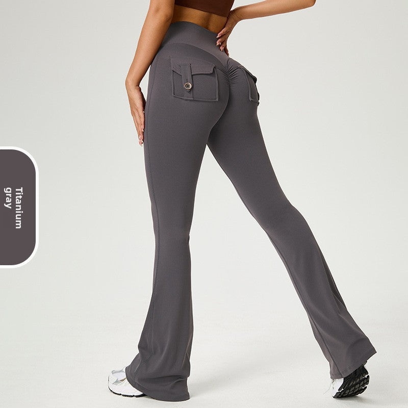Flared High-Waisted Yoga Pants with Pockets