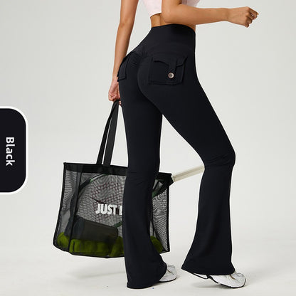 Flared High-Waisted Yoga Pants with Pockets