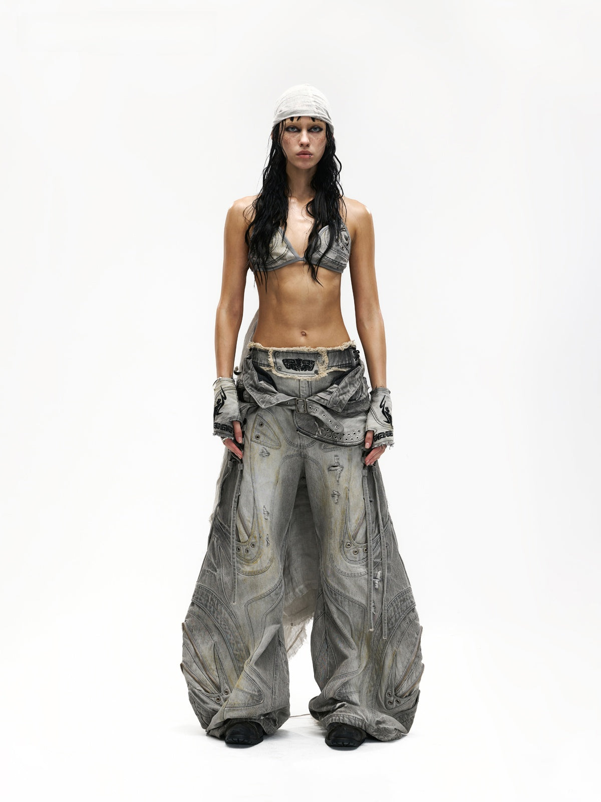 Flared patchwork jeans
