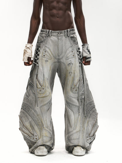 Flared patchwork jeans