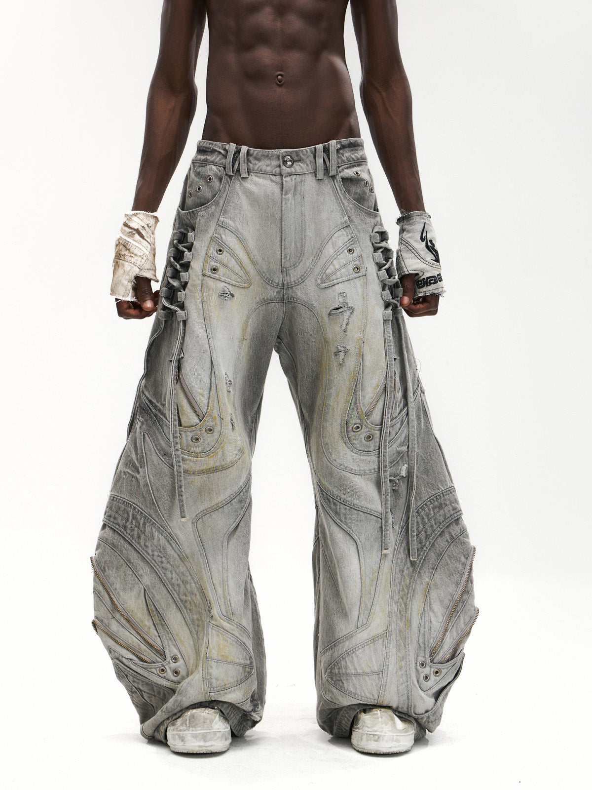 Flared patchwork jeans