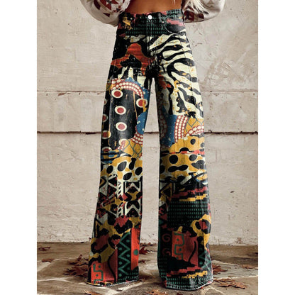 Flared Print Denim Pants