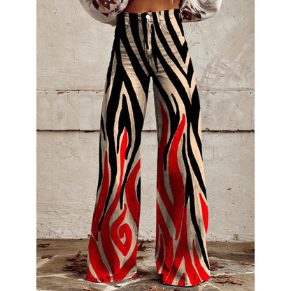 Flared Print Denim Pants