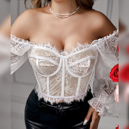 Flared sleeve lace top