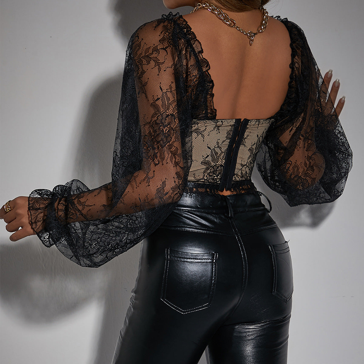 Flared sleeve lace top
