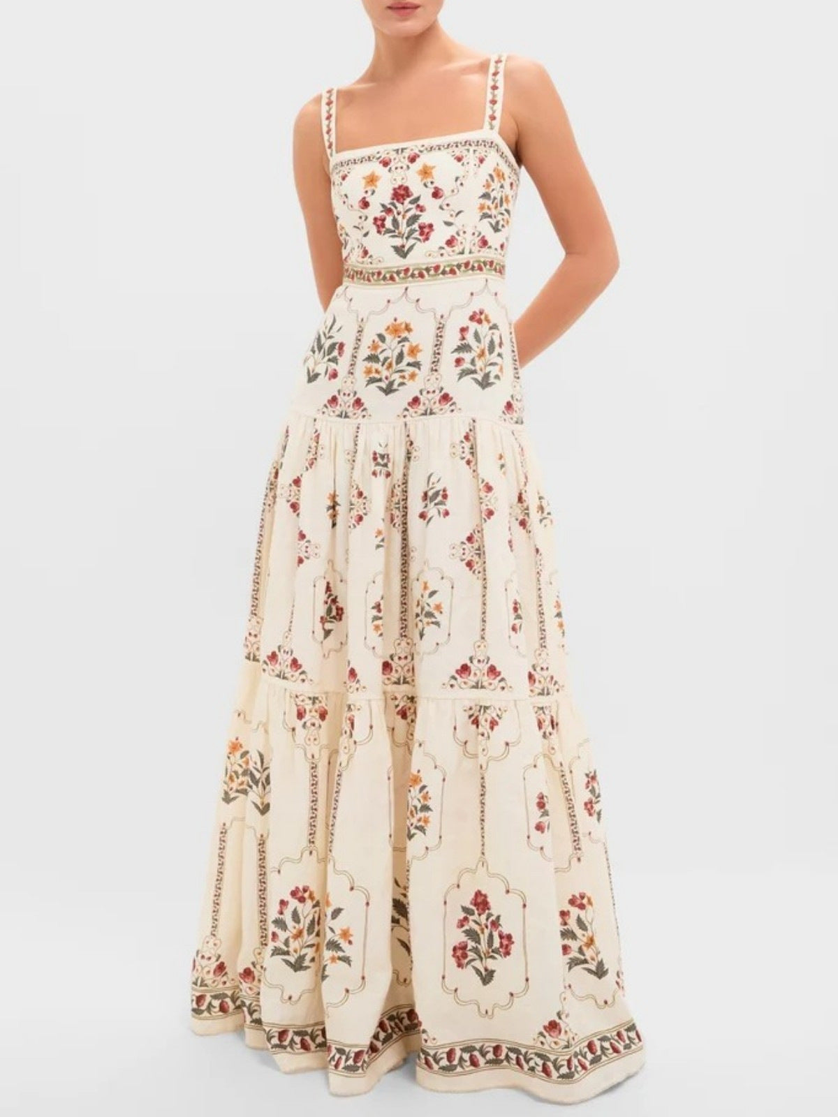 Flared Sleeveless Floral Dress