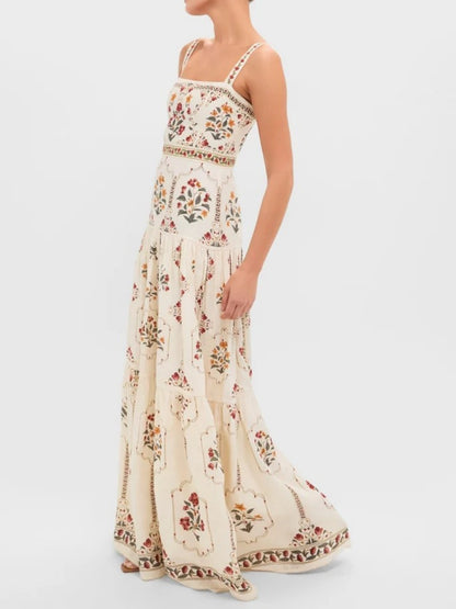 Flared Sleeveless Floral Dress