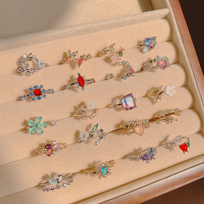 Flash Diamond Crystal Zircon Flower Ring Micro-inlaid Sweet Cyber Celebrant Personality Love Flower Opening Ring Bracelet