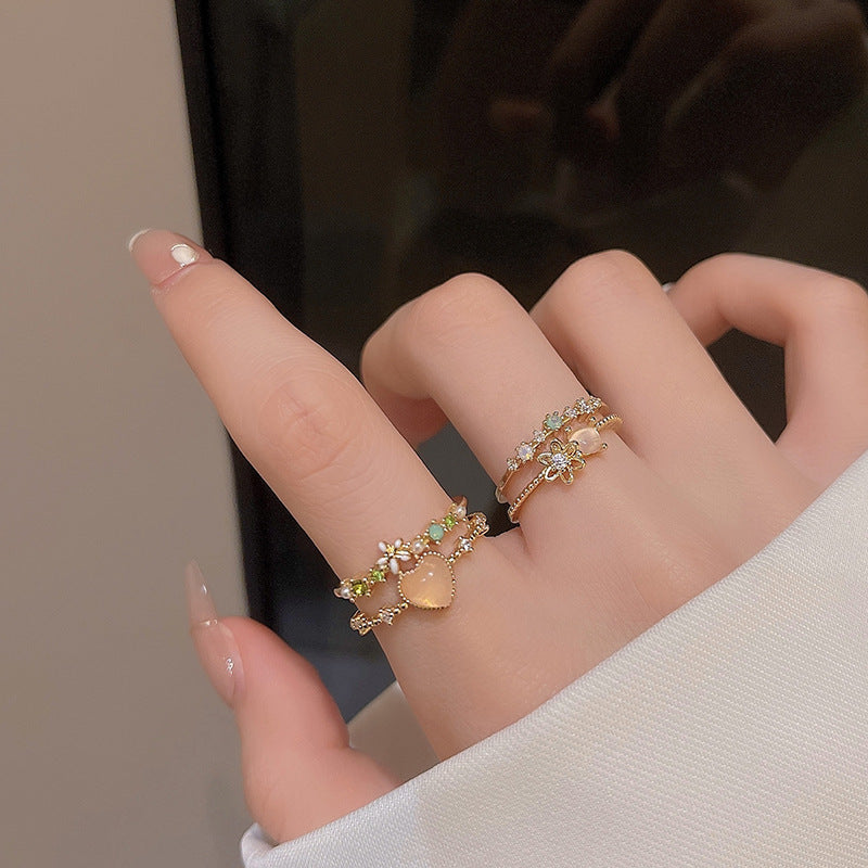 Flash Diamond Crystal Zircon Flower Ring Micro-inlaid Sweet Cyber Celebrant Personality Love Flower Opening Ring Bracelet