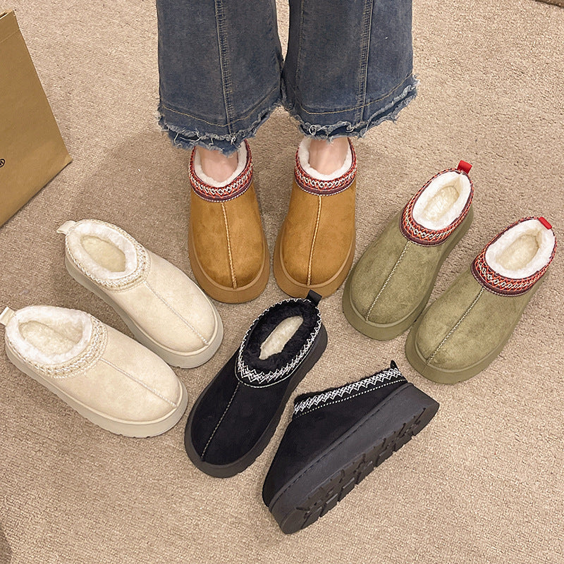 Fleece and fur one-piece flip-top cotton shoes