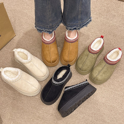 Fleece and fur one-piece flip-top cotton shoes