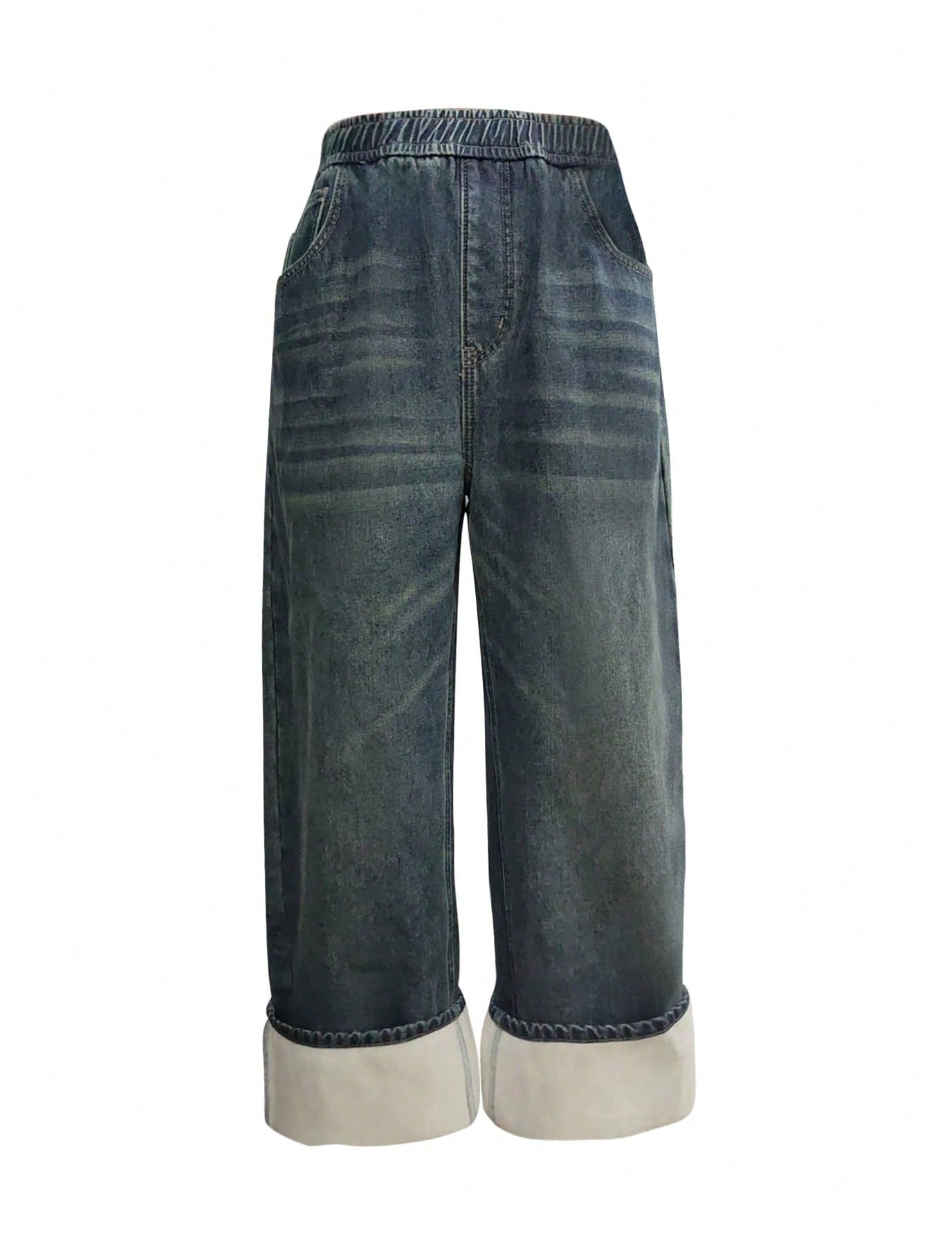 Fleece Denim Wide-Leg Pants