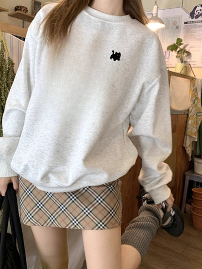 Fleece-Lined Cartoon Print Womens Sweatshirt