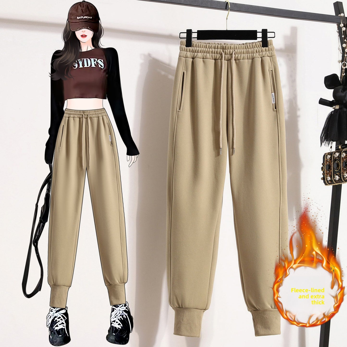Fleece-Lined Casual Harem Pants