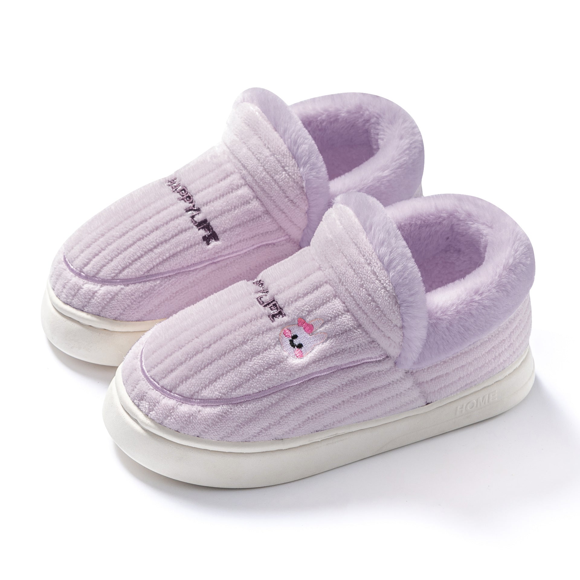 Fleece-Lined Cotton Slippers with Anti-Slip Sole