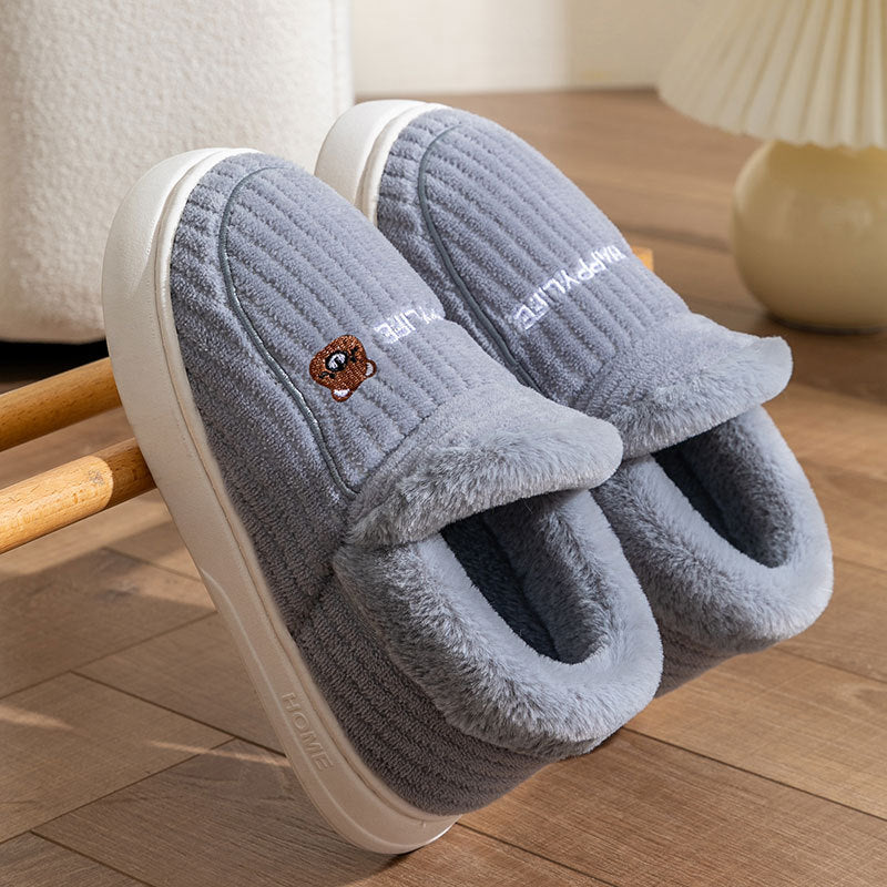 Fleece-Lined Cotton Slippers with Anti-Slip Sole