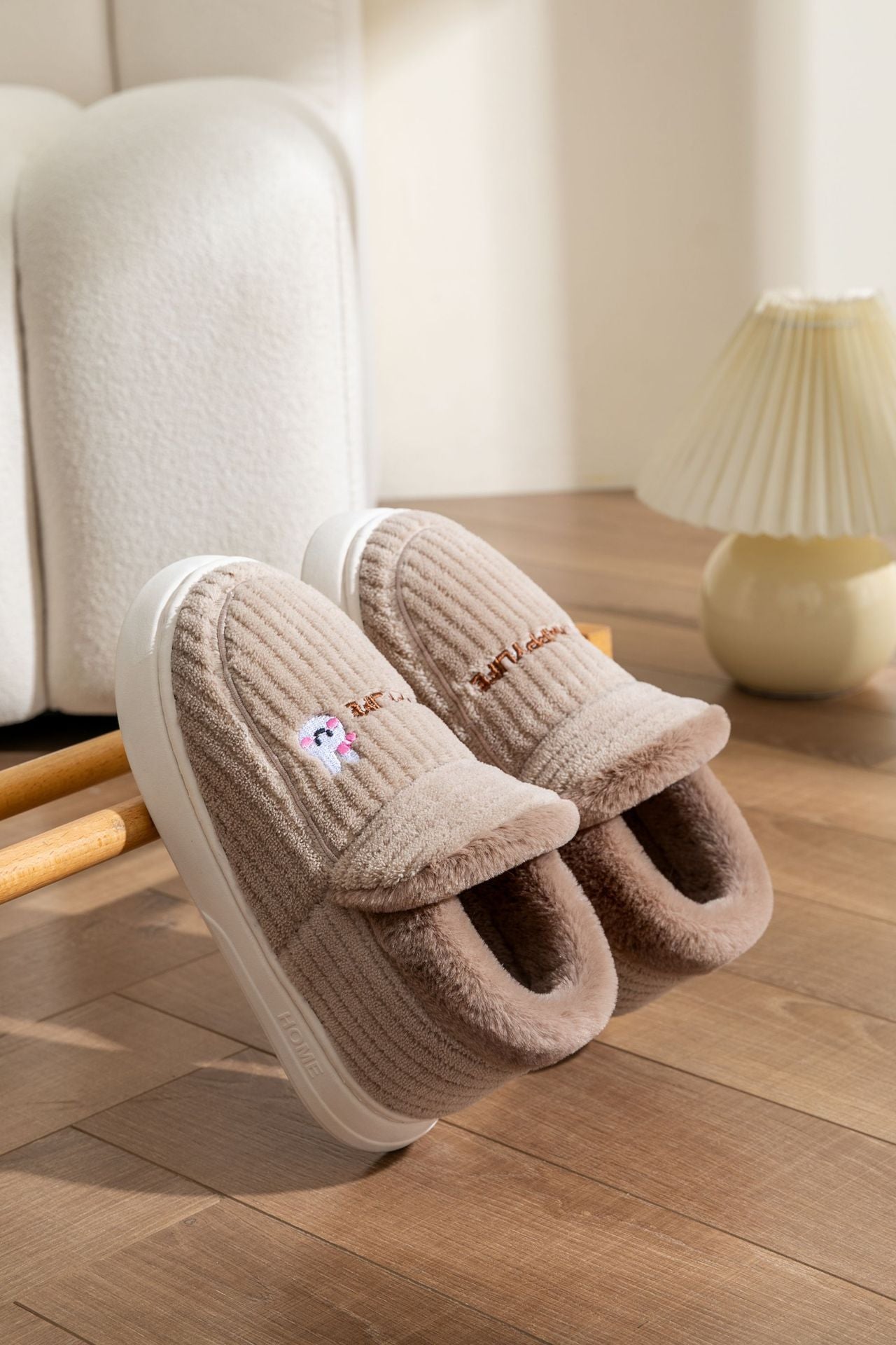 Fleece-Lined Cotton Slippers with Anti-Slip Sole