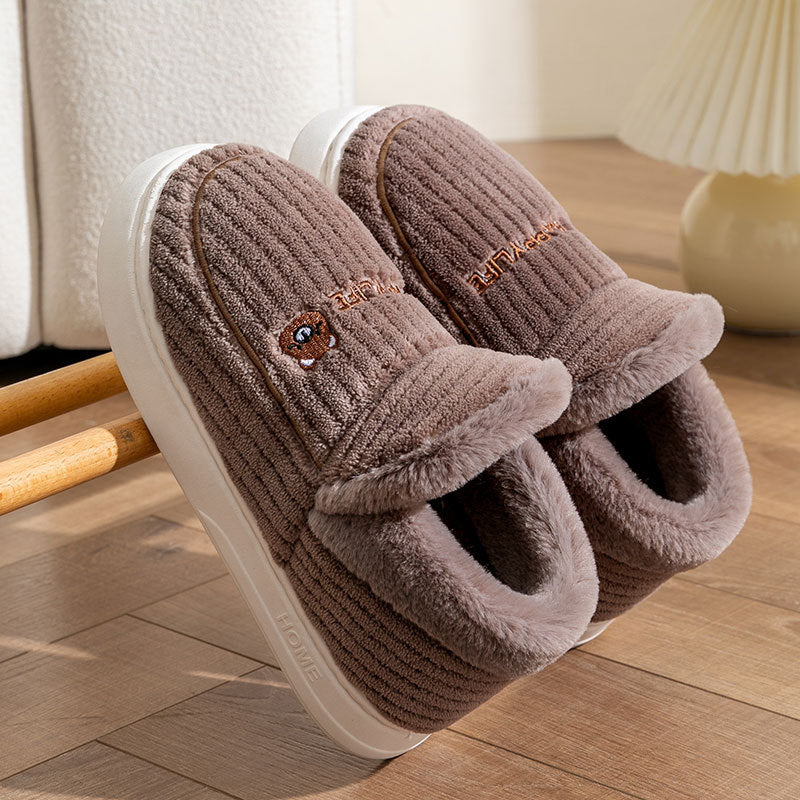 Fleece-Lined Cotton Slippers with Anti-Slip Sole