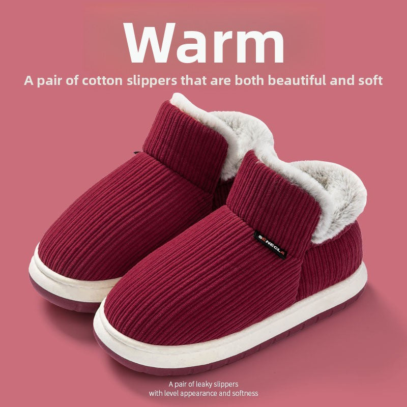 Fleece-Lined Cotton Slippers with Anti-Slip Sole