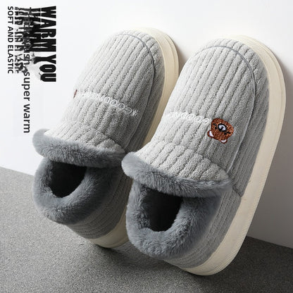 Fleece-Lined Cotton Slippers with Anti-Slip Sole