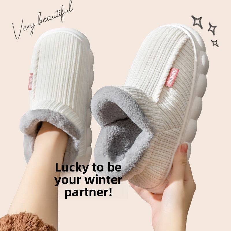 Fleece-Lined Cotton Slippers with Anti-Slip Sole