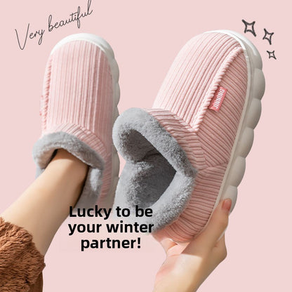 Fleece-Lined Cotton Slippers with Anti-Slip Sole