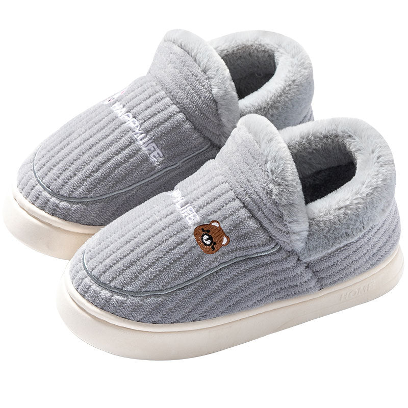 Fleece-Lined Cotton Slippers with Anti-Slip Sole