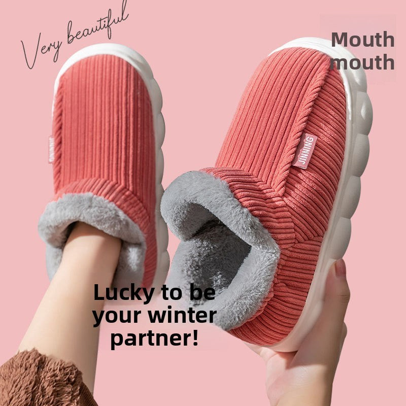 Fleece-Lined Cotton Slippers with Anti-Slip Sole