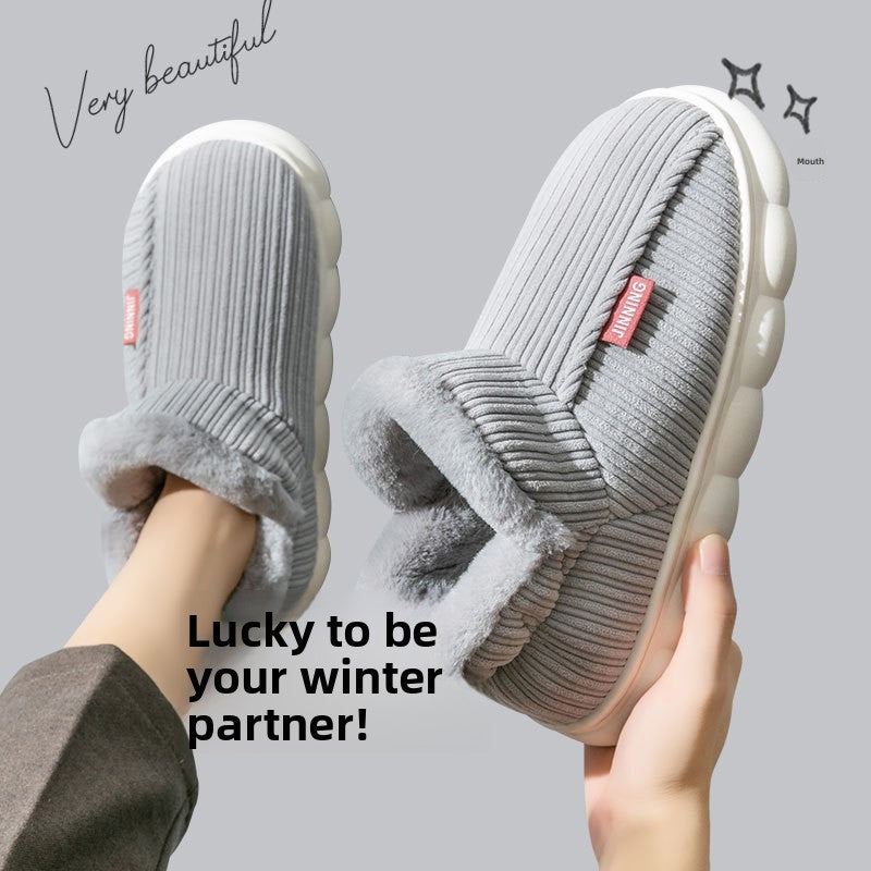 Fleece-Lined Cotton Slippers with Anti-Slip Sole