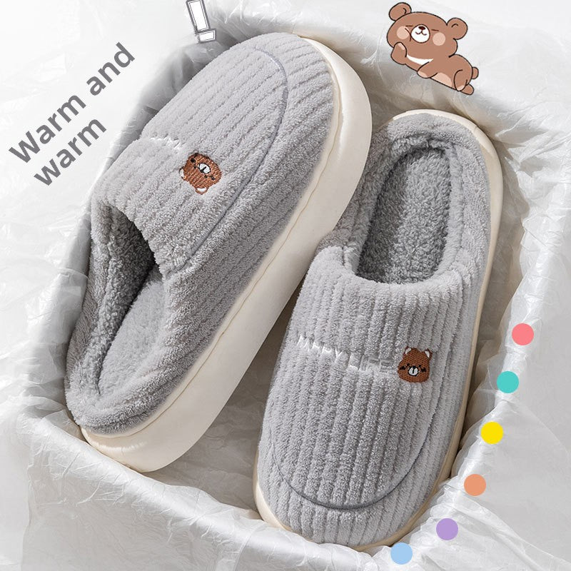 Fleece-Lined Cotton Slippers with Anti-Slip Sole