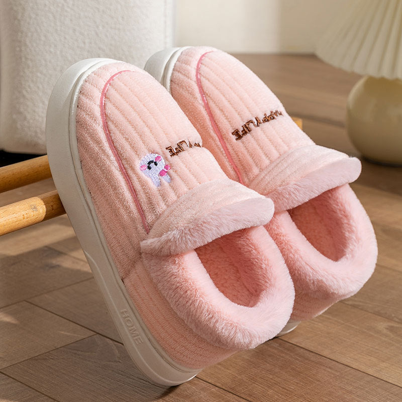 Fleece-Lined Cotton Slippers with Anti-Slip Sole