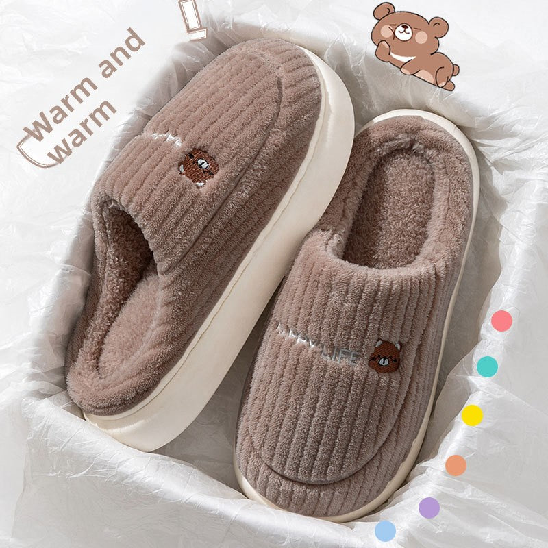 Fleece-Lined Cotton Slippers with Anti-Slip Sole