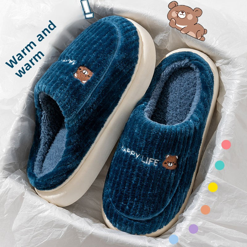 Fleece-Lined Cotton Slippers with Anti-Slip Sole