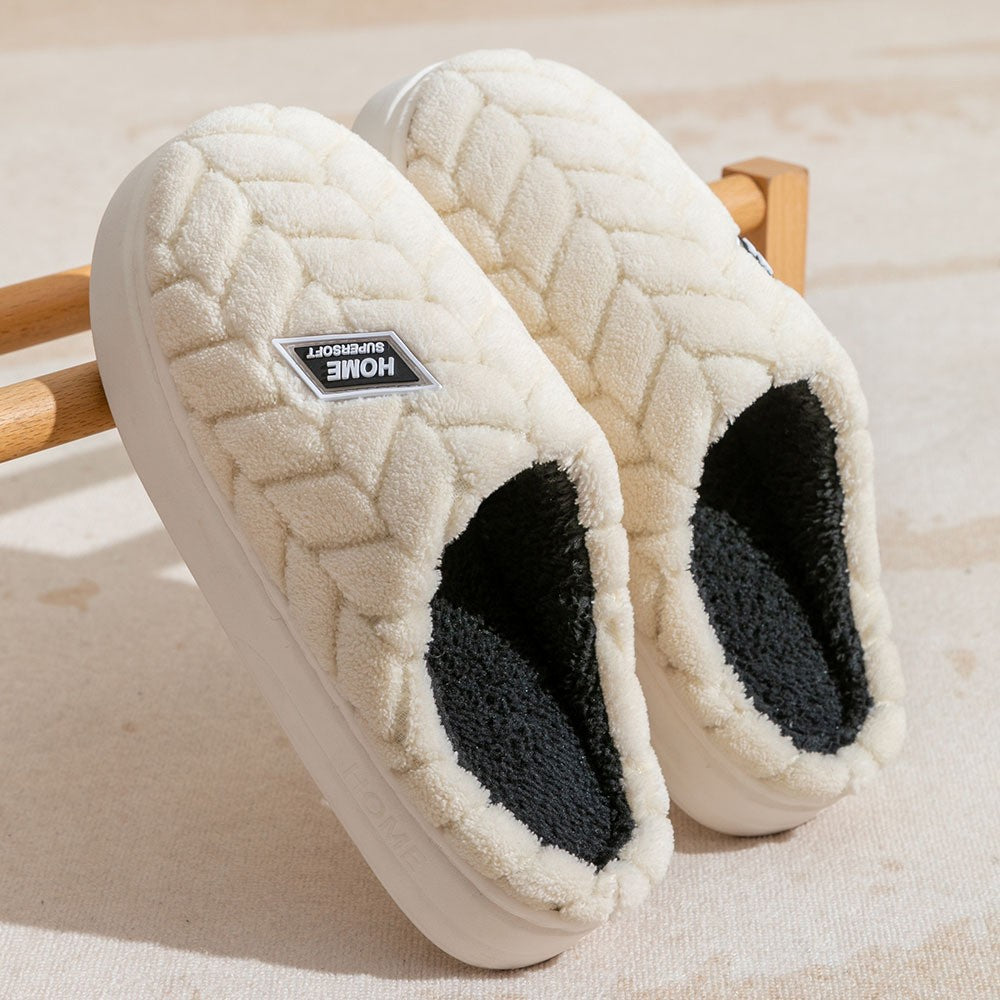 Fleece-Lined Cotton Slippers with Anti-Slip Sole