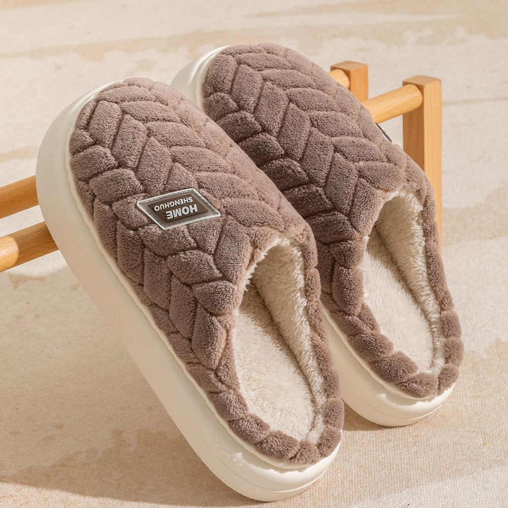 Fleece-Lined Cotton Slippers with Anti-Slip Sole