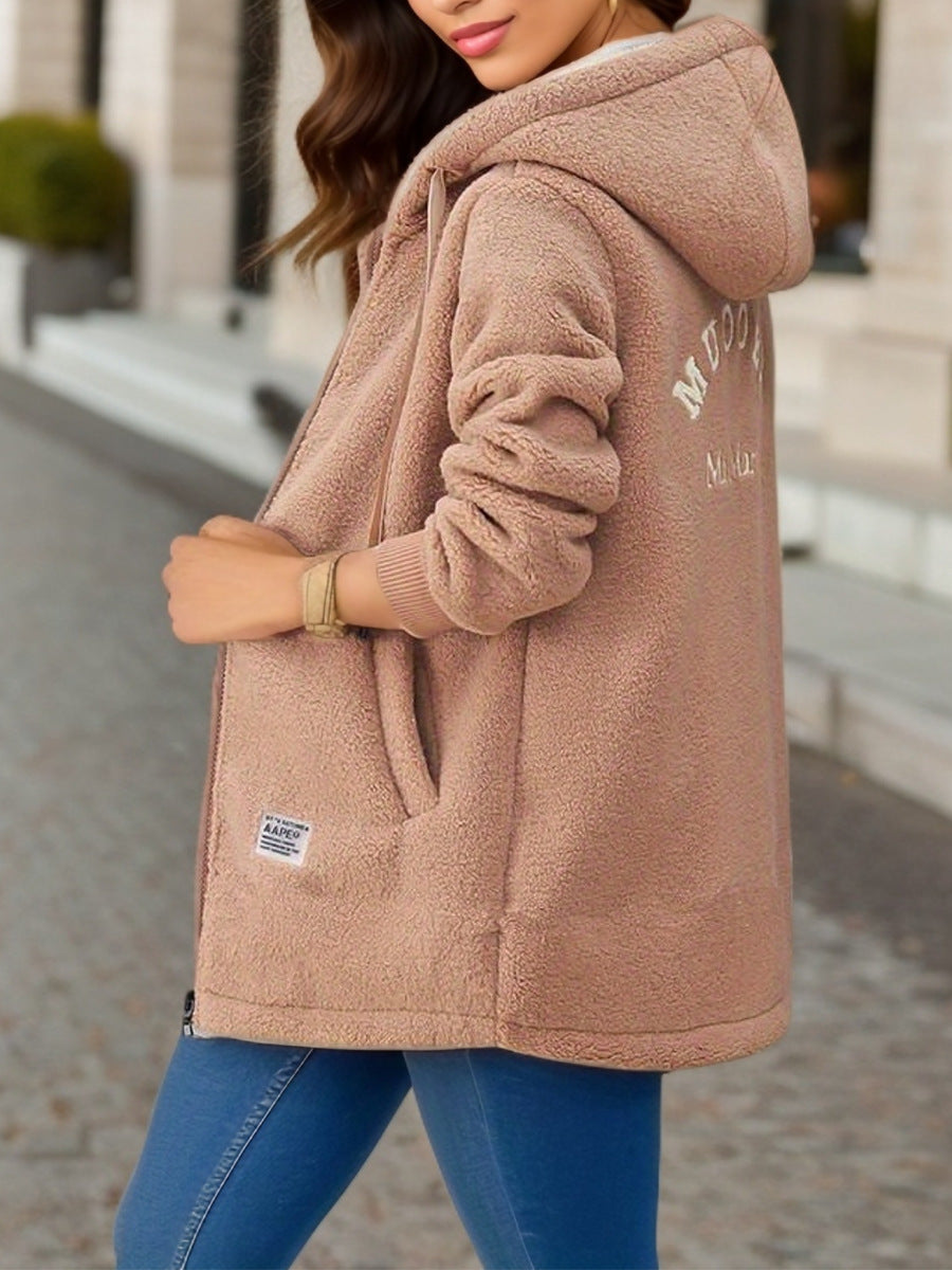 Fleece-Lined Embroidered Zipper Jacket