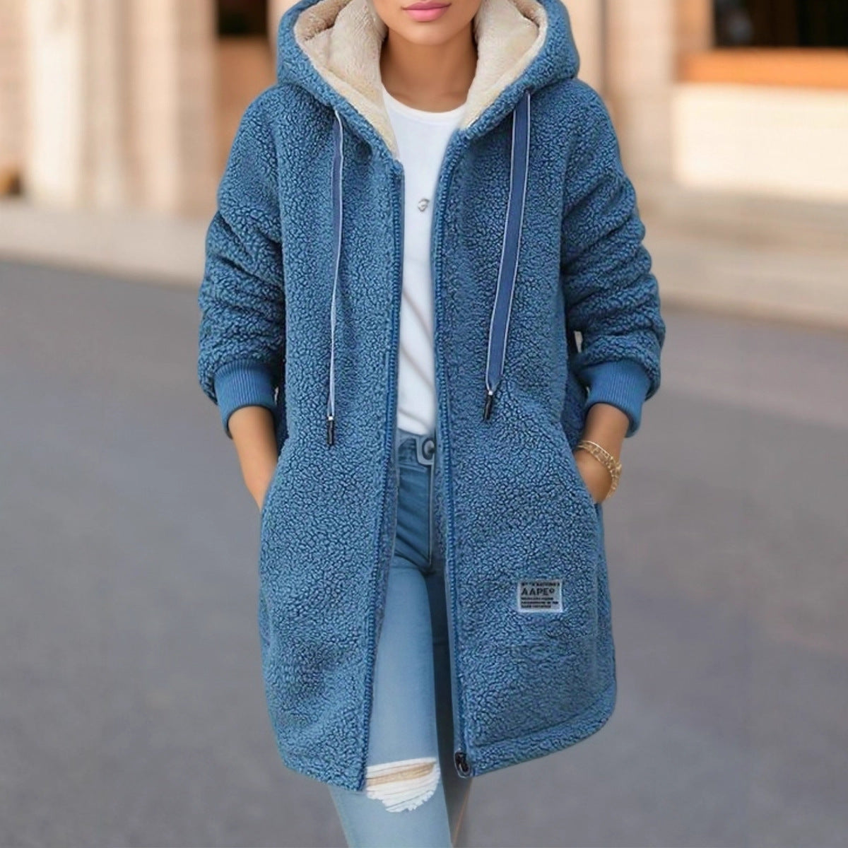 Fleece-Lined Embroidered Zipper Jacket