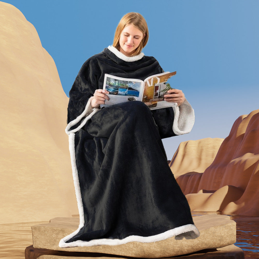 Fleece-lined hooded blanket cape shawl