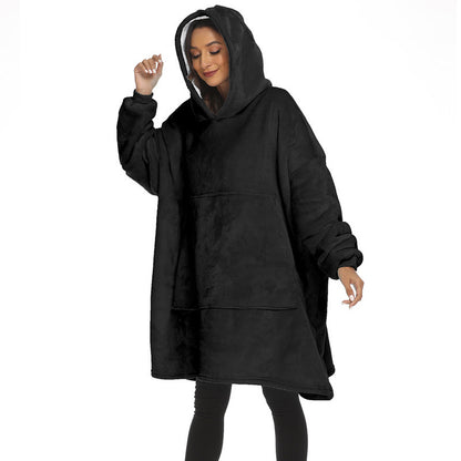 Fleece-Lined Hooded Blanket with Pocket