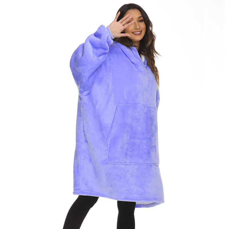 Fleece-Lined Hooded Blanket with Pocket