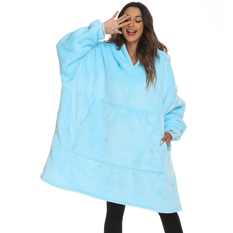 Fleece-Lined Hooded Blanket with Pocket