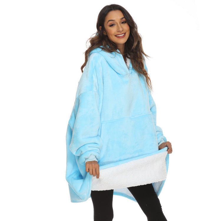 Fleece-Lined Hooded Blanket with Pocket