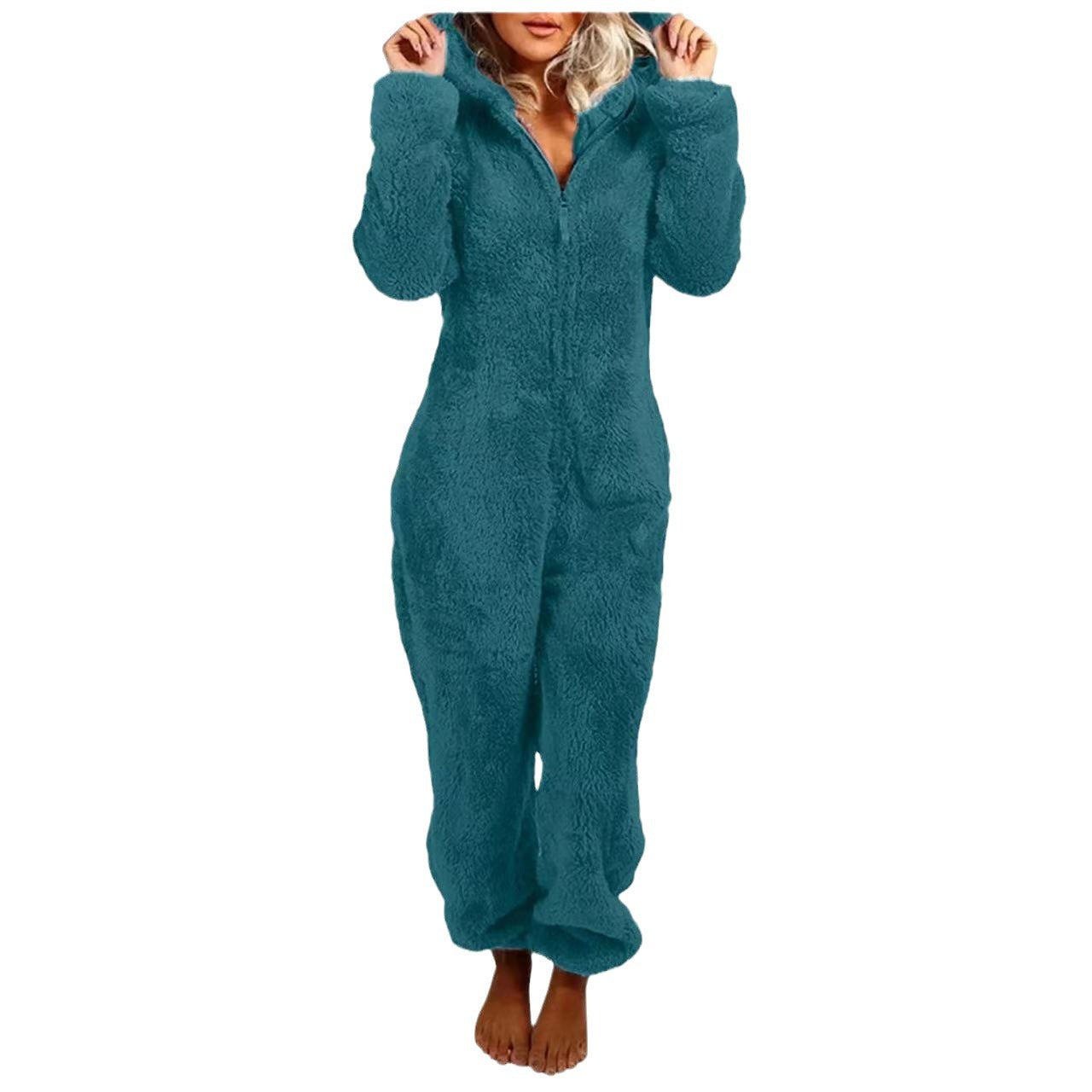 Fleece-Lined Hooded Jumpsuit Pajamas