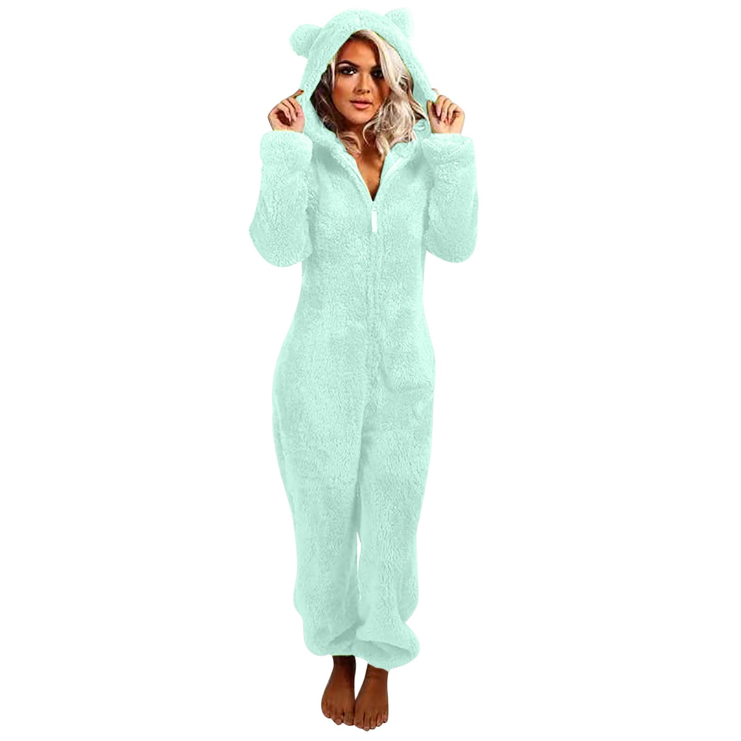 Fleece-Lined Hooded Jumpsuit Pajamas