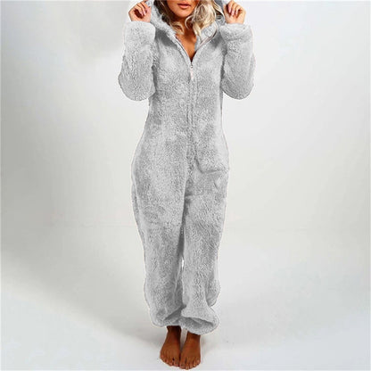 Fleece-Lined Hooded Jumpsuit Pajamas