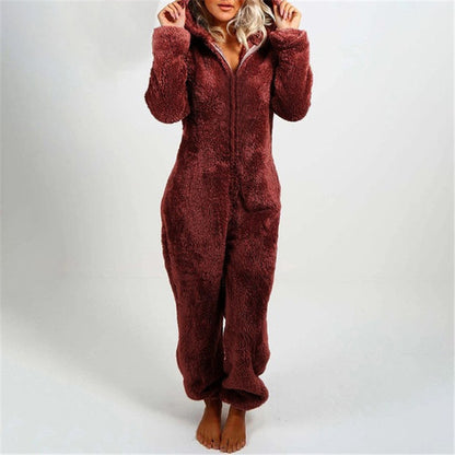 Fleece-Lined Hooded Jumpsuit Pajamas