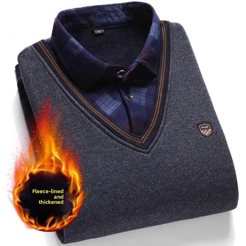 Fleece-Lined Knit Sweater for Men