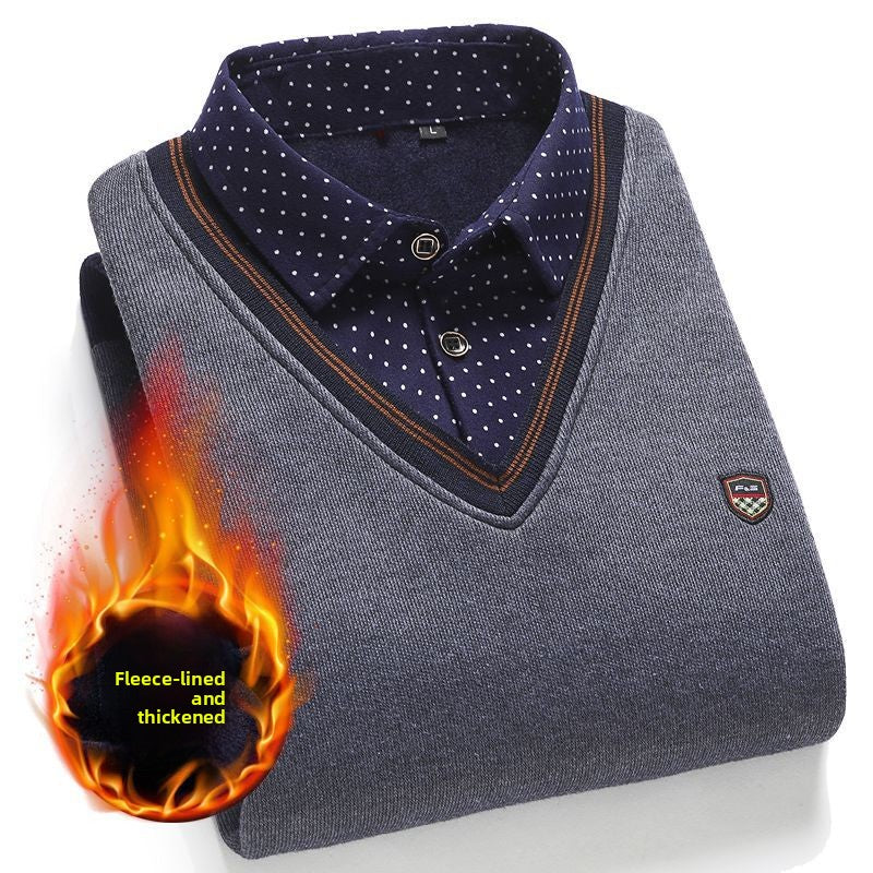 Fleece-Lined Knit Sweater for Men
