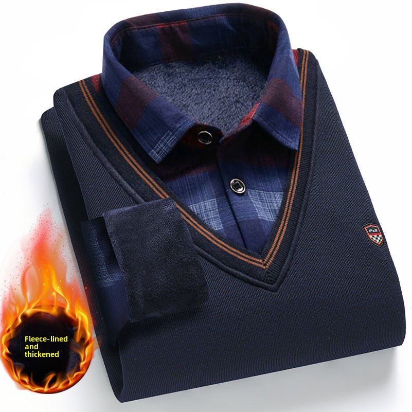 Fleece-Lined Knit Sweater for Men