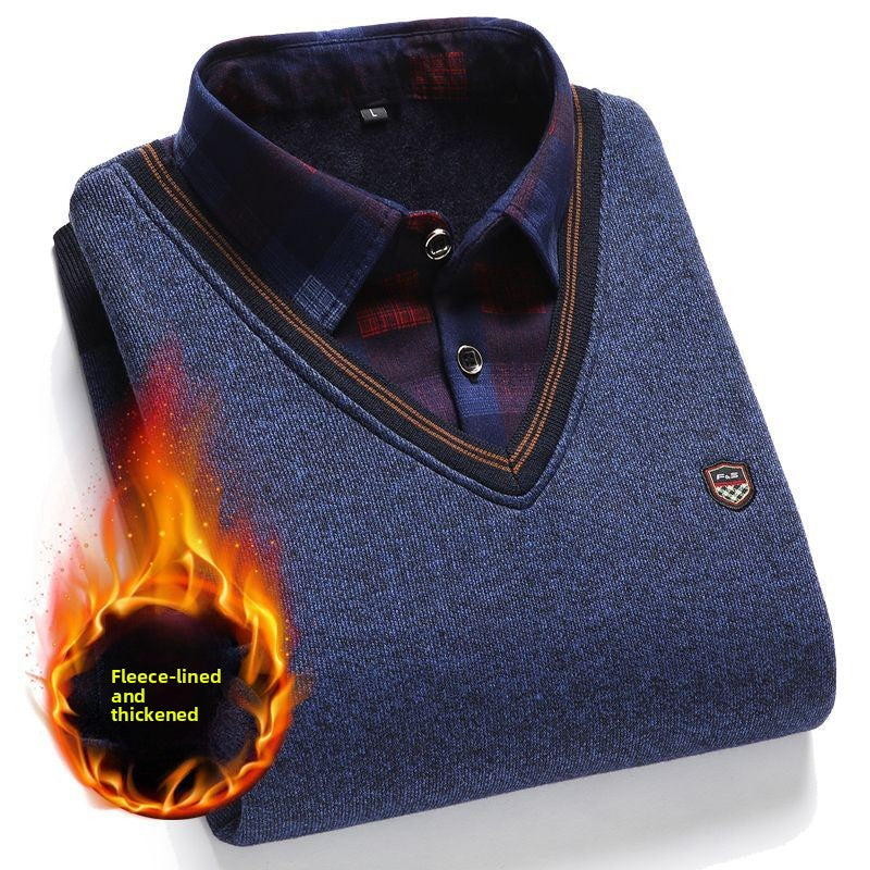 Fleece-Lined Knit Sweater for Men